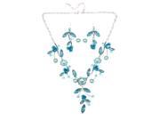 Diamond Flower Two piece Earrings Necklaces Jewelry Baby Blue