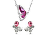 Fashionable Butterfly Style Crystal Diamond Jewelry Set Necklace Earrings Red