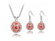 Fashion Crystal Ball Pendant Jewelry Set Necklace Earrings Orange