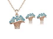 Fashion Flower Basket Crystal Jewelry Set Necklace Earrings Navy Blue