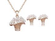 Fashion Flower Basket Crystal Jewelry Set Necklace Earrings White