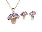 Fashion Flower Basket Crystal Jewelry Set Necklace Earrings Purple