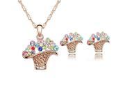 Fashion Flower Basket Crystal Jewelry Set Necklace Earrings Multicolour