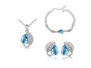 Fashion Elegant Leaf Shape Crystal Alloy Jewelry Set Necklace Earrings Bracelet Blue