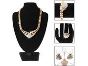 Golden Alloy Diamond Jewelry Set Necklace Earrings Bracelet Ring