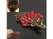 Half Pearl Rhinestone Flying Peacock Style Duckbill Clips Red