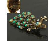 The Whole Pearl Rhinestone Flying Peacock Shape Duckbill Clip Inserted Comb Green
