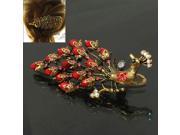 The Whole Pearl Rhinestone Flying Peacock Shape Duckbill Clip Inserted Comb Red
