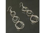 Stylish Ring Square Pendant Slender Dangle Earrings