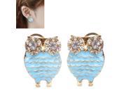 Owl Shape Fashion Alloy Rhinestone Earrings Blue