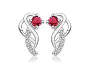 Fashionable Zircon Encrusted Silver Plated Stud Earrings Size 1.4cm x 0.9cm Red