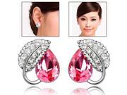 Stylish Leaf Shape Design Alloy Crystal Earrings Pink