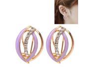 Stylish Elliptical Ring Shape Design Alloy Rhinestone Earrings Purple