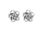 Stylish Plum Flower Shape Silver Diamond Earrings