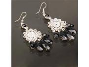 Fashion Black Gemstone to Restore Ancient Ways Hollow out Decorative Pattern Stud Earrings White