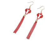 Dual Magpie Style Ethnic Lucky Chinese Red Rhinestones Mascot Tassel Dangle Hook Earrings