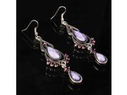Elegant Imitation Gemstone Droplets Shape Vintage Chandelier Earring Purple