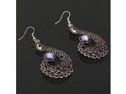 Unique Design Elegant Vintage Hollow out Peacock Shape Gemstone Earrings Purple