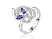 Fashionable Zircon Encrusted Silver Plated Finger Ring for Women Size 8 Dark Blue