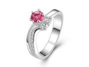 Fashionable Zircon Encrusted Silver Plated Finger Ring for Women Size 8 Red