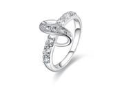 Fashionable Zircon Encrusted Silver Plated Finger Ring for Women Size 8