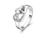 Fashionable Zircon Encrusted Silver Plated Love Heart Pattern Finger Ring for Women Size 8 White