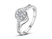 Fashionable Zircon Encrusted Silver Plated Circle Pattern Finger Ring with for Women Size 8