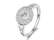 Fashionable Zircon Encrusted Silver Plated Circle Pattern Finger Ring for Women Size 8
