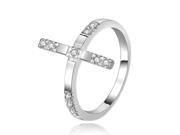 Fashionable Zircon Encrusted Silver Plated Cross Pattern Finger Ring for Women Size 8