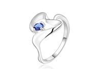 Fashionable Zircon Encrusted Silver Plated Twisting Heart Shape Finger Ring for Women Size 8 Dark Blue