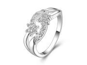 Fashionable Zircon Encrusted Silver Plated Finger Ring for Women Size 8