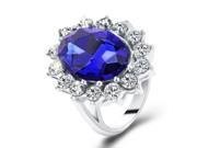 Elegant Alloy Finger Ring Finger Ornament Jewelry with Blue Diamond Rhinestones
