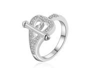 Fashionable Zircon Encrusted Silver Plated Heart Shape Finger Ring for Women Size 8