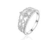 Fashionable Zircon Encrusted Silver Plated Crown Style Finger Ring for Women Size 8