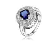 Fashionable Zircon Encrusted Silver Plated Finger Ring for Women Size 8 Dark Blue