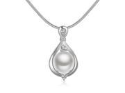 Fashionable Zircon and Venetian Pearl Encrusted Silver Plated Water Drop Shape Pendant Necklace Size 2.5cm x 1.4cm