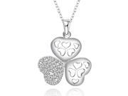 Fashionable Zircon Encrusted Silver Plated Clover Pendant Necklace Size 2.8cm x 2.0cm