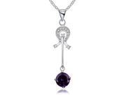 Fashionable Zircon Encrusted Silver Plated Musical Note Pendant Necklace Size 4.3cm x 1cm Purple