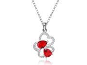 Fashionable Zircon Encrusted Silver Plated Jewel Pendant Necklace Size 2.7cm x 1.7cm Red