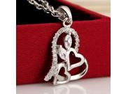 Stylish Heart Shape 925 Pure Silver Diamond Pendant Necklace Neck Decor Jewelry