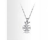 Stylish Apple Shape 925 Pure Silver Diamond Pendant Necklace Neck Decor Jewelry