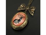 Vintage Style Bowknot Rabbit Patterned Oval Pendant Photo Locket Necklace Long Sweater Chain