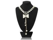 Exquisite Bowknot Pendant Long Chain Necklace with Artificial Pearls for Girl Lady