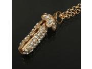 Exquisite Golden Pea Pendant Long Chain Necklace with Rhinestones