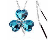 Stylish Crystal Clover Style Sweater Necklaces Blue