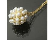 Exquisite Ball Pendant Long Chain Necklace with Artificial Pearls for Girl Lady