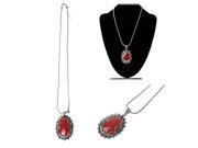 Oval Style Red Gemstone Retro Alloy Necklaces