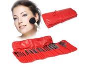 Professional 24pcs Makeup Brush Set Beauty Kit Cosmetic PU Leather Carrying Case Red
