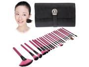 Foldable Cosmetic Brush Case PU Leather Bag Kit Set for Ladies with Zipper Pocket Pack of 22 Black