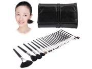 Foldable Cosmetic Brush Case PU Leather Bag Kit Set for Ladies Pack of 24 Black